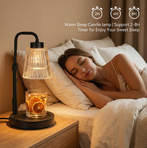 Vertikaler Gerippter Glas-Lampenschirm mit Integriertem Dimmer und Timer-Schalter, Kerzenerwärmer-Lampe für Minimalistische Cremefarbene Inneneinrichtung - Product Image 5