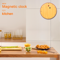Jam Dinding Kayu Desain Platform dengan Penunjuk Bola Magnetik, Dekorasi Meja Rumah Kreatif, Diameter 9 Inci, 12 Jam
