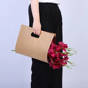 Цветочный букет упаковочная сумка для переноски сумки на заказ Печать логотипа складной пакет из крафт-бумаги с сумочкой в виде цветка