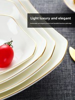 Assiette carrée en porcelaine fine, faite à la main, incrustation dorée, style européen minimaliste, bord doré, sur mesure, pour la maison, modèle continentale
