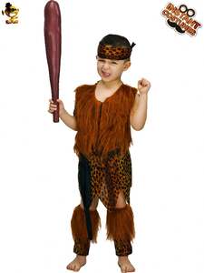 Disfraz de hombre de las cavernas para niño, mono de cuello redondo sin mangas con retazos de piel y estampado de animales, con diadema y pulseras, Cosplay - Product Image 6