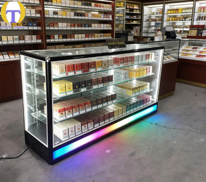 <span class=keywords><strong>Vitrine</strong></span> <span class=keywords><strong>LED</strong></span> moderne de luxe HongTai, base noire robuste, <span class=keywords><strong>verre</strong></span> trempé, taille personnalisable, recyclable, pour magasin de tabac - Product Image 3