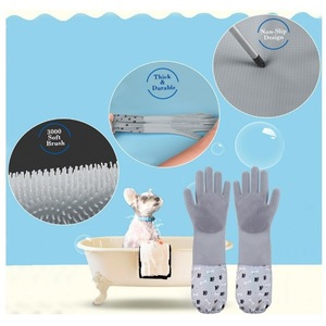 Gants de toilettage pour animaux de compagnie en silicone haute densité pour l'élimination des poils de chat et de chien, gants de nettoyage gris - Product Image 3