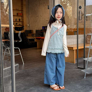 <span class=keywords><strong>Pantaloni</strong></span> per <span class=keywords><strong>Bambina</strong></span> Stile Coreano Primavera 2026, Set in Cotone Lavato con Elastico in Vita, <span class=keywords><strong>Pantaloni</strong></span> Corti per Neonata - Product Image 1