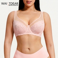Waistdear - Sujetador minimizador para mujer, sin forro, con cobertura total, de encaje, con aros, de malla transparente, con soporte para busto grande, lencería