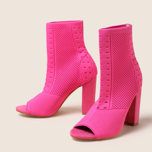 Hot Selling 2023 New Style Fish Mouth Round Head Thick Heel Knitted <b>Shoes</b> Fashion Women's <b>Shoes</b> Fashion Thick Heel Women's Boots - Product Image 6