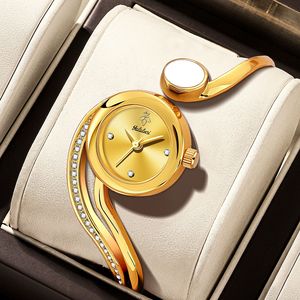 Reloj de Pulsera con Pedrería Dorada para Mujer, Reloj de Lujo con Brazalete Curvo, Elegante Reloj de Vestir de Cuarzo con Esfera Pequeña para Dama, Regalo - Product Image 1