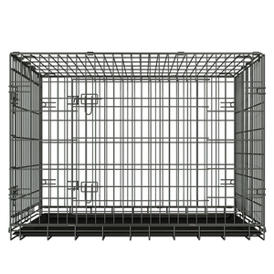 Siyah Metal ile 48 inç çift kapı köpek kulübesi sandık kafes katlanabilir ağır büyük kapalı açık Pet köpek kafesi - Product Image 6