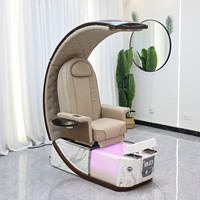 Fauteuil de pédicure de luxe moderne à dossier haut sans tuyauterie, base LED, baignoire en verre céramique, spa à jets en cuivre réglable pour salon de manucure