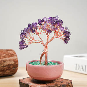 ต้นบอนไซประดับหินอัญมณีสีกุหลาบบริสุทธิ์ปริซึมควอตซ์ใสพร้อมลวดคริสตัลรูปปั้นต้นไม้แห่งชีวิต - Product Image 4