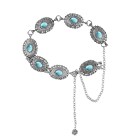 Chaîne de taille bohème pour femme en argent et pierre turquoise, ceinture vintage à maillons ovales en métal, bijou de robe, accessoire de mode