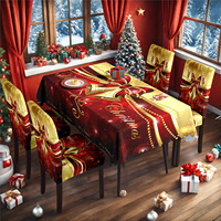 Ensemble de nappes et housses de chaise en polyester pour Noël, imprimé Père Noël, bonhomme de neige, renne, arbre, décoration de fête de fin d'année