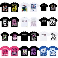 Kaos T-shirt Pria Wanita Model Amerika Lengan Pendek Katun Murni Bernapas Motif Kartun 240g Vintage Trendi Grosir Lintas Negara