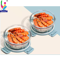 Boîte à bento bol à soupe en verre borosilicate avec couvercle en PP boîte alimentaire verrerie jante en silicone étanche pour micro-ondes