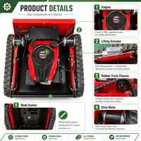 Cortadora de Césped Industrial RC con Orugas y Caja Recolectora de 60L, a Gasolina, para Limpieza de Taludes de 550mm