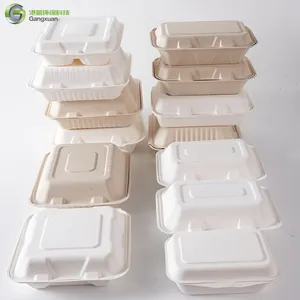 Sekali pakai Biodegradable makan siang dengan tutup kotak kertas Salad sayuran Sandwich kemasan kue kotak kertas Bagasse kotak kertas