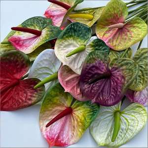 Planta Artificial em Forma de Coração, Anthurium Verde e Vermelho, Flores Impressas em 3D com Toque Real para o Dia das Mães, Páscoa, Casamento em Casa - Product Image 2