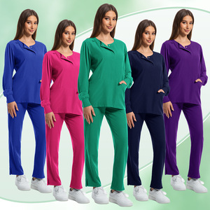 Set uniforme da lavoro <span class=keywords><strong>medico</strong></span> Unisex a manica lunga con colletto a bottone elastico professionale traspirante per medici - Product Image 6