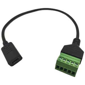 USB tipo C hembra a tornillo de 5 pines, Terminal sin soldadura, convertidor de carga y transferencia de datos, Cable de extensión