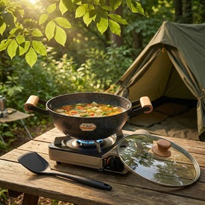 Wok Chino Personalizado con Revestimiento Antiadherente de Mármol, Doble Mango Ergonómico de Madera para Cocinas de Inducción y Horno, Ideal para Comidas Familiares - Product Image 1