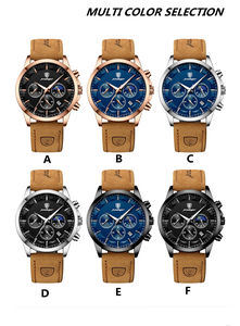 Montre pour homme, vente flash, chronographe, cuir véritable, étanche, quartz - Product Image 2