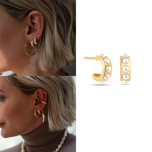 CANNER S925 Sterling <b>Silver</b> Simple Thick C-Shaped Pearl <b>Hoop</b> <b>Earrings</b> <b>for</b> <b>Women</b> 18K - Product Image 6
