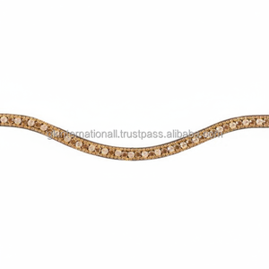 Elegante Diadema para Caballo de Cuero Acolchado Negro y Marrón con Tres Hileras de Cristales Dorados Brillantes Decorativos - Product Image 1