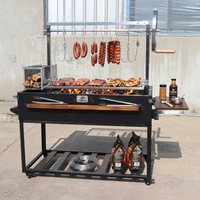 Barbecue argentin de jardin en acier inoxydable robuste avec support à viande et levage à manivelle, style Santa Maria, au charbon de bois
