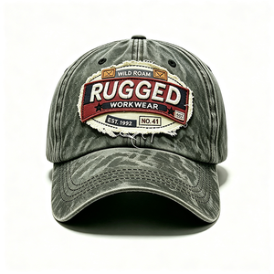 Casquette de baseball vintage en coton délavé, style 'Dad Hat', avec patch brodé personnalisé et effiloché, robuste, pour le travail et l'extérieur, non structurée, avec motif lettre - Product Image 4