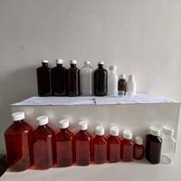 Bouteilles de sirop contre la toux en plastique PET brun de 473 ml, vides, avec bouchon blanc, sceau en aluminium, étiquette Quagen