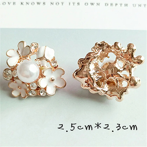 23*25mm moda Metal aleación perla diamantes de imitación gotas esmalte flores DIY botón para la fabricación de joyas - Product Image 2