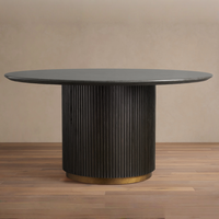 Table à manger en bois massif moderne artisanale avec plateau en marbre, table à manger ronde, mobilier de restaurant