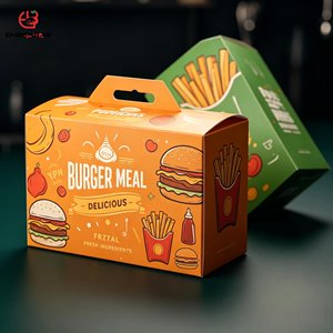 Boîte d'emballage pour poulet frit en papier kraft résistant à la graisse, imprimée sur mesure EBB, boîte jetable pour hamburgers et frites avec poignée - Product Image 1
