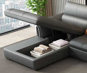 <span class=keywords><strong>Canapé</strong></span>-lit sectionnel moderne en cuir trois places avec chaise longue, design en L, cadre en bois, repose-pieds à mouvement coulissant et télécommande - Product Image 5
