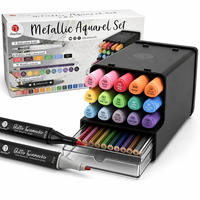 Lot de 33 Marqueurs Métalliques Double Pointe Couleurs Variées, Kit de Peinture Aquarelle Scintillante pour Enfants et Adultes, Artisanat, Dessin, Papeterie Scolaire