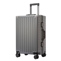 Valise rigide avec cadre en aluminium PC sans fermeture éclair, 4 roues d'angle en métal, argent noble, LOGO personnalisé