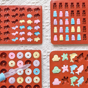 5 pz stampo per caramelle in Silicone (con 2 contagocce) Mini a forma di cuore/ciambella/dinosauro/stampo per biscotti al cioccolato a forma di animale da cartone animato - Product Image 6