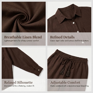 <span class=keywords><strong>Camicia</strong></span> da <span class=keywords><strong>donna</strong></span> ampia <span class=keywords><strong>e</strong></span> pantaloni da lavoro a gamba dritta a righe di <span class=keywords><strong>lino</strong></span> intrecciato di alto livello - Product Image 3