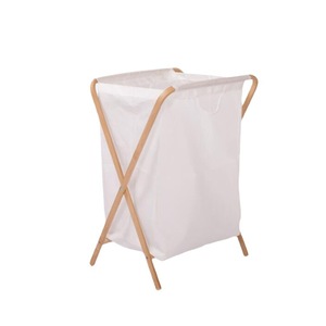 Stylish bamboo and fabric laundry <b>basket</b> for home use, suitable for bedroom and living room. <b>Foldable</b> and detachable. - Product Image 4