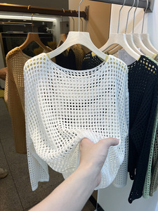 Nouveau haut décontracté pour <span class=keywords><strong>femme</strong></span>, style européen, en maille fine, protection solaire, manches longues, tricoté ajouré, pour l'été - Product Image 6