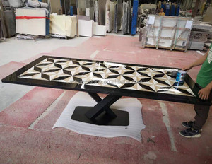 Роскошные прямоугольные обеденные столы waterjet с мраморной инкрустацией, обеденный стол с мраморной поверхностью 2400x1100x750мм