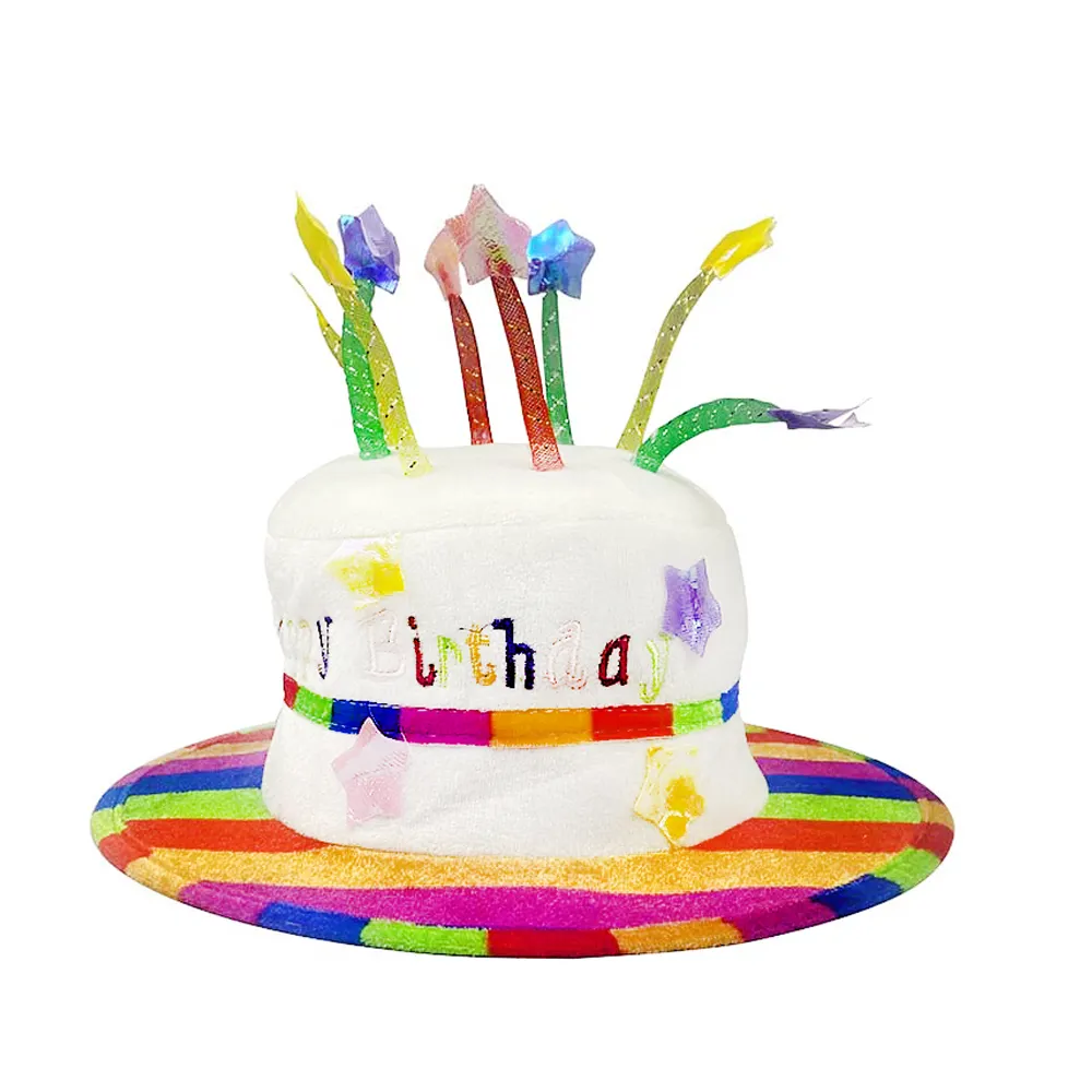Chapeau de gâteau de joyeux anniversaire en peluche rose-Chapeaux de fête déguisés unisexes de taille adulte