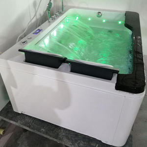 <span class=keywords><strong>Baignoire</strong></span> encastrée moderne en acrylique pour <span class=keywords><strong>2</strong></span> <span class=keywords><strong>personnes</strong></span> avec massage à air, éclairage LED et drain, installation en coin - Product Image 5