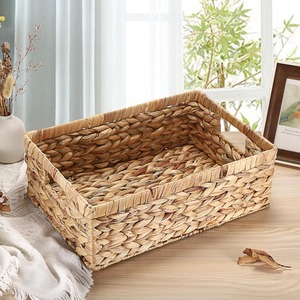 Decorative Hand Woven Water Hyacinth Storage Baskets Natural Water Hyacinth Storage Baskets For Pantry <b>Shelf</b> Closet Organizer - Product Image 4