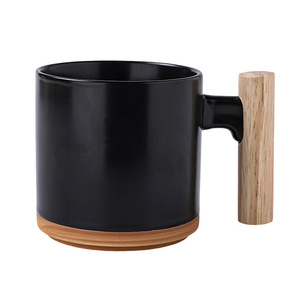 แก้วเซรามิกพร้อมที่จับไม้ สีพื้น แก้วเดี่ยว สำหรับคู่รัก ใช้ในออฟฟิศ ของขวัญทางธุรกิจ แก้วกาแฟ - Product Image 3