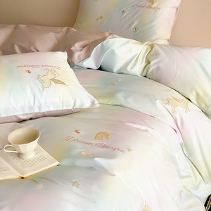 Set di Biancheria da Letto in Cotone a Fibra Lunga 500T, Copripiumino Traspirante con Ricami Raffinati, Set Quattro Pezzi Principessa <span class=keywords><strong>Unicorno</strong></span> - Product Image 5