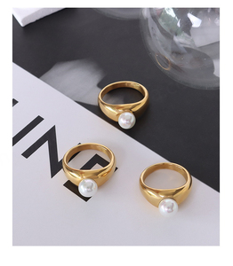 Bague de mariage en acier inoxydable plaqué or 18 carats avec perle, design personnalisé - Product Image 5