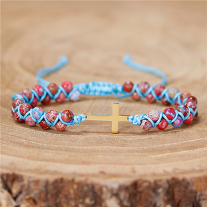 YueTong Oro Croce Braccialetto di Fascino Multi Colore <span class=keywords><strong>Jaspers</strong></span> Borda il Braccialetto Intrecciato Amicizia Braccialetto di Perline Amante Commercio All'ingrosso Dei Monili - Product Image 1