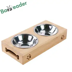 Dog Pet Bowl Puppy Feeder Bamboo Sublimation Dog Bowls Comederos Para Perros Stainless Steel Bamboo Wooden Pet Bowl With Stand