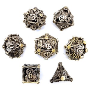 Deskjoy - Juego de 7 dados poliédricos D20 creativos de metal suave con diseño hueco, nuevos dados de cobre para juegos de rol de mesa de fantasía D&D - Product Image 1